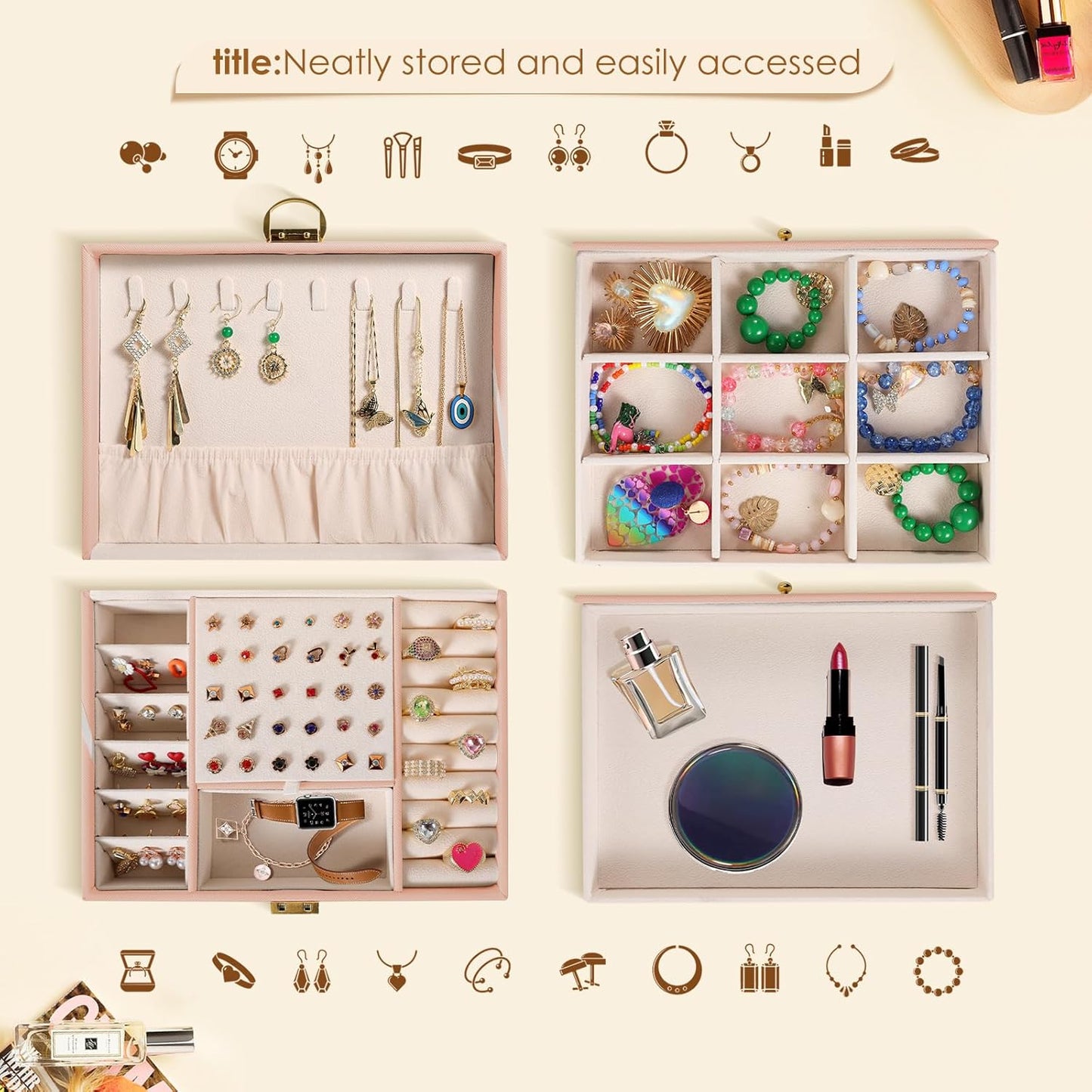 Elegant Multi-Functional Jewellery Organizer Box – Spacious, Secure & Stylish Storage for Rings, Necklaces, Bracelets, and More