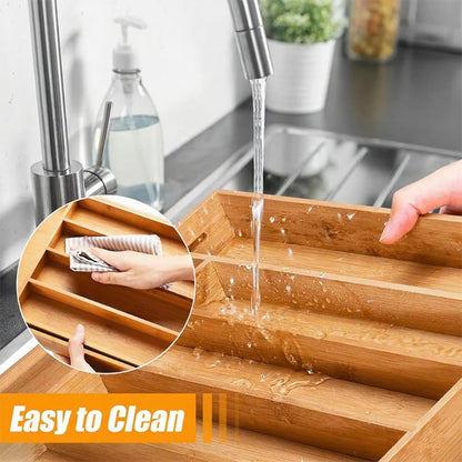 HAVEN'S Adjustable Bamboo Drawer Organizer Ideal For Cutlery, Stationary, Silverware.