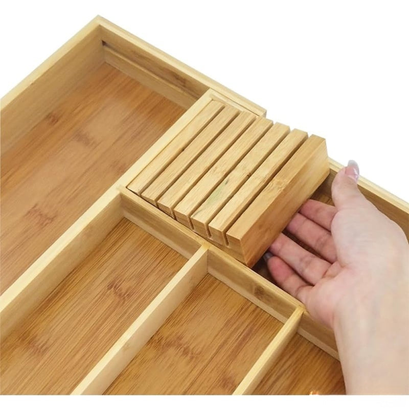 HAVEN'S Adjustable Bamboo Drawer Organizer Ideal For Cutlery, Stationary, Silverware.